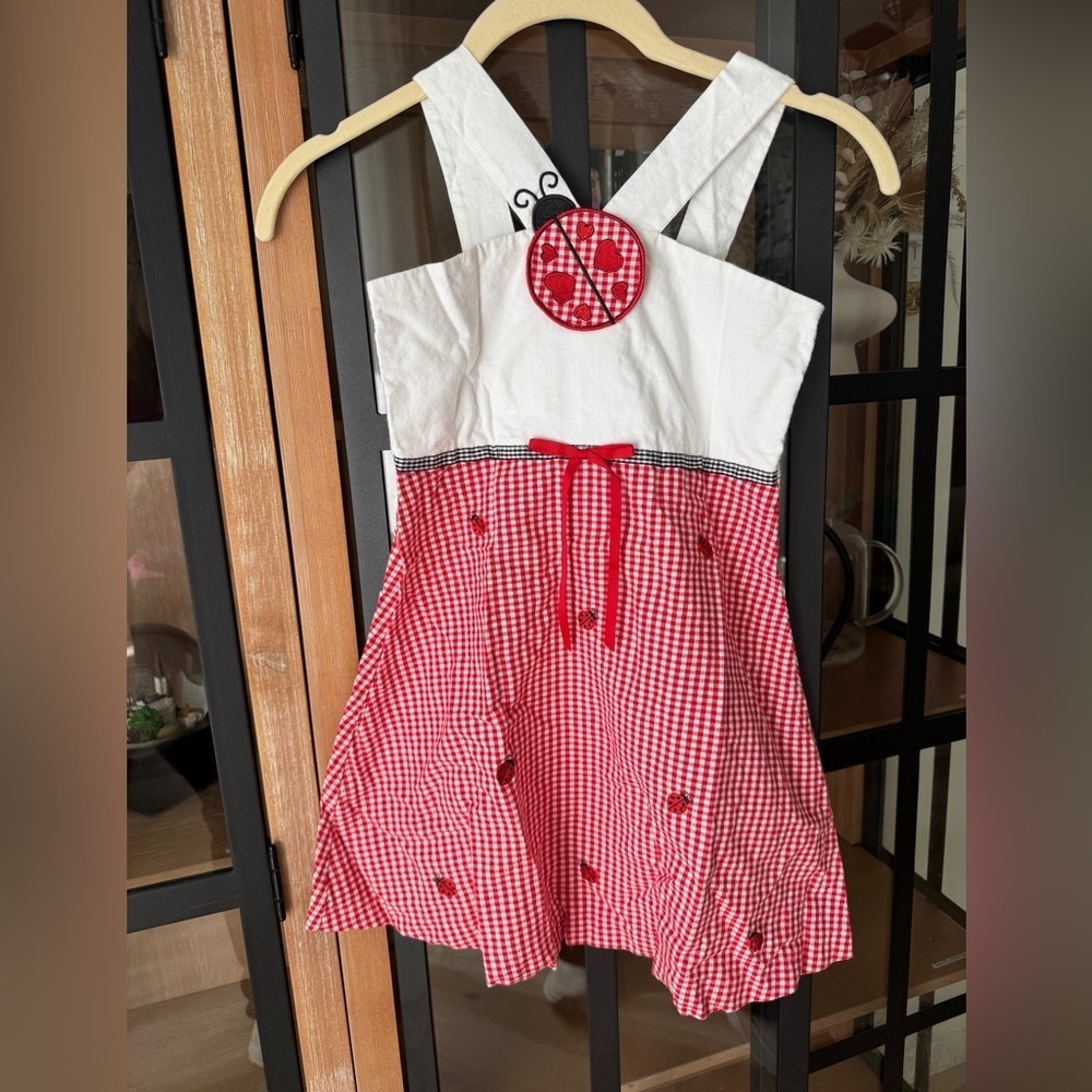 🐞Vintage Ladybugs applique dress gingham toddler girl embroidered y2k 90s